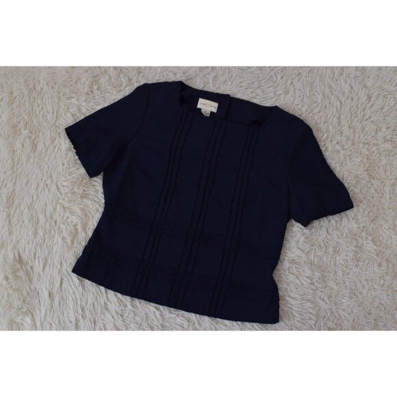 Vintage 90s Poly/Rayon‎ Navy Jaclyn Smith Blouse size 10 - Picture 7 of 10